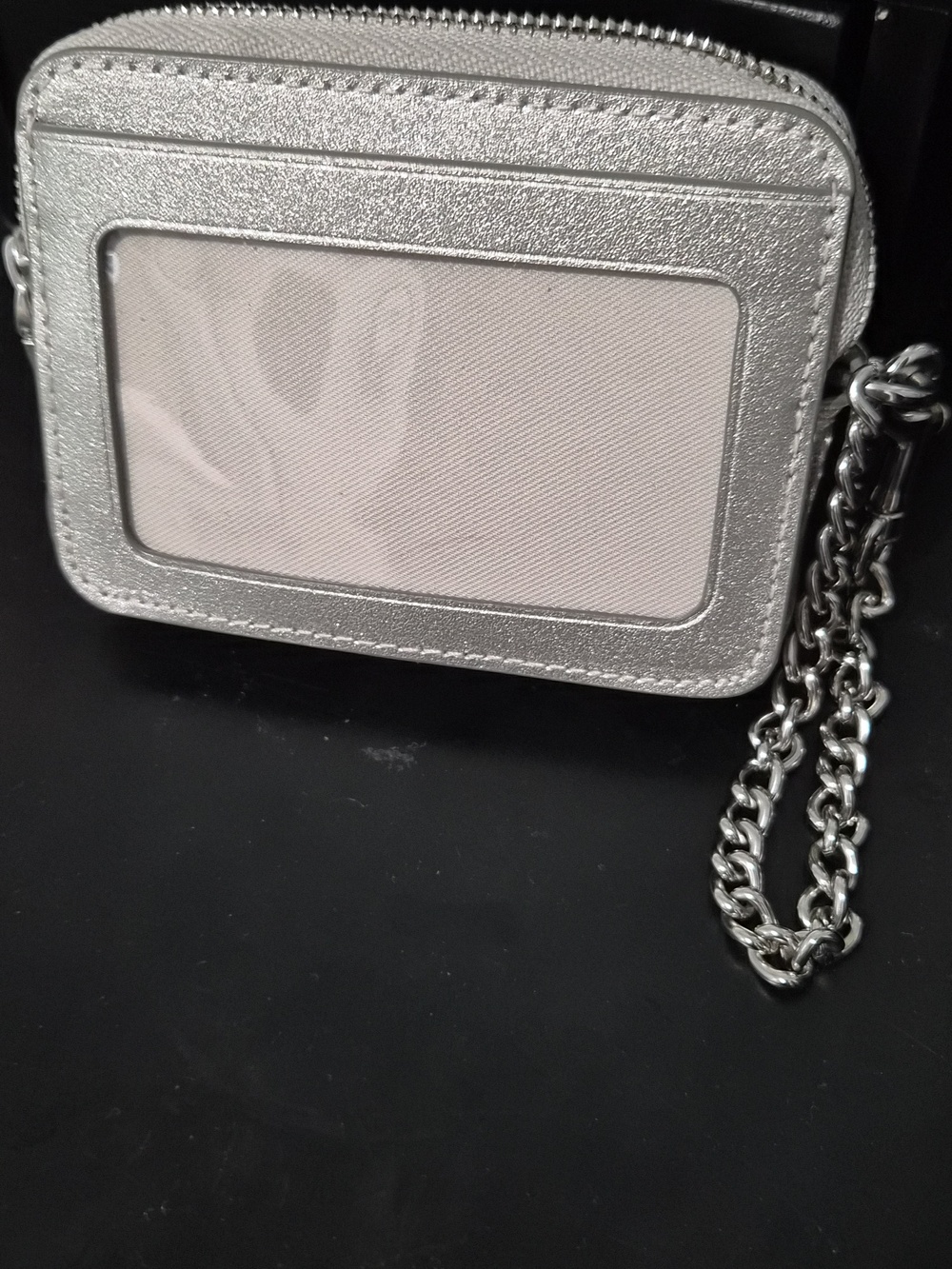Coach Metallic Silver Card Case with Chain Detail - Picture 2 of 3